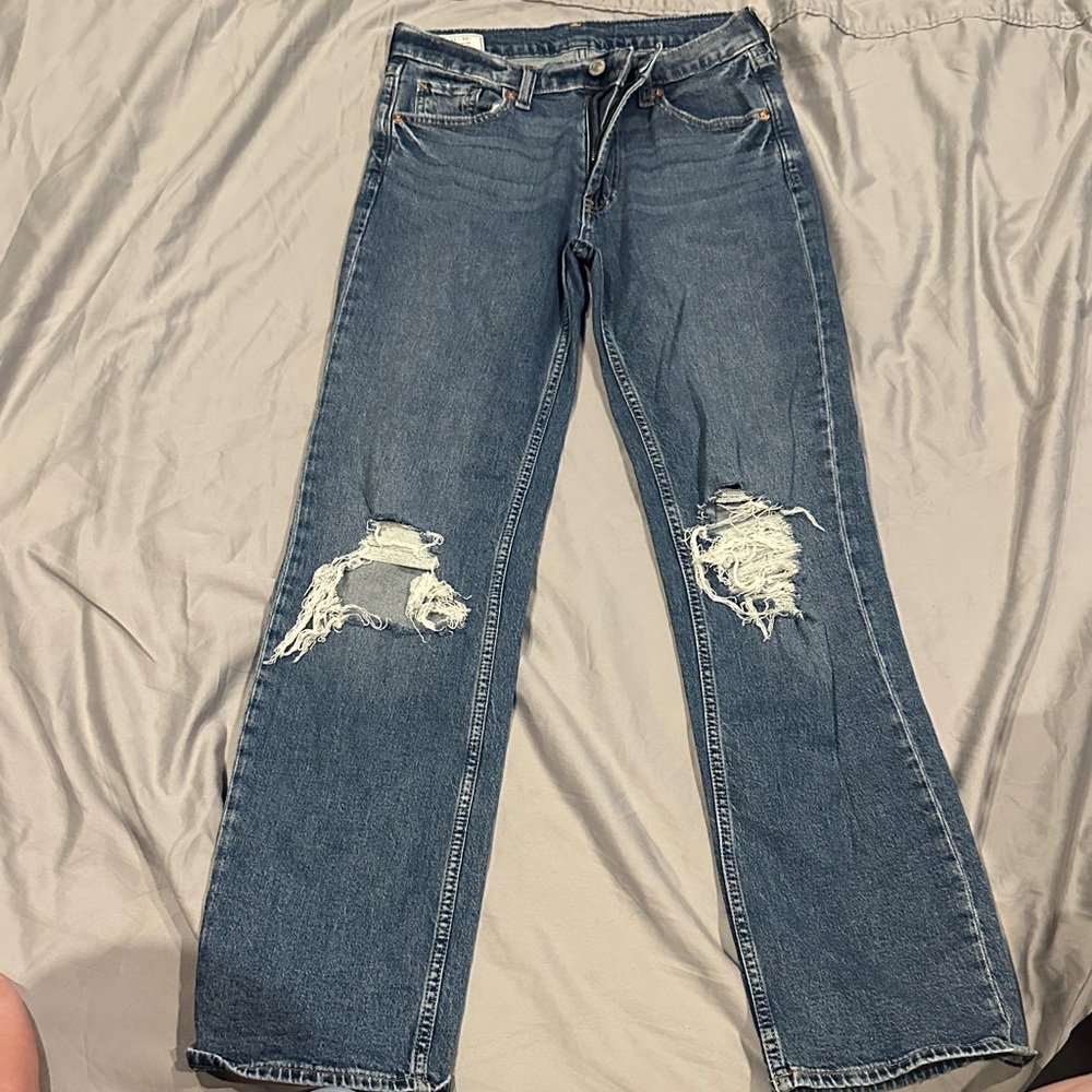 GAP Blue Distressed Flare Jeans